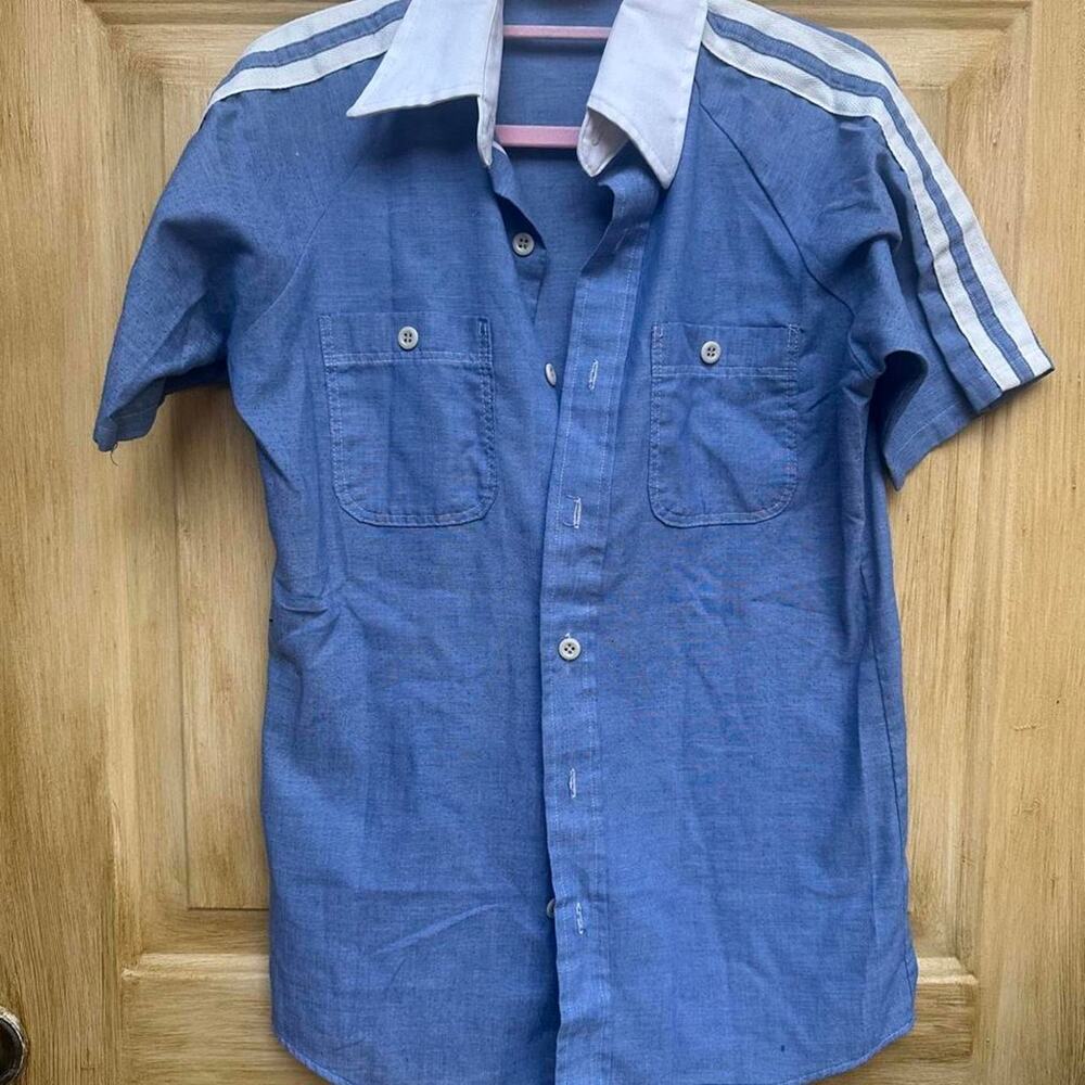 Vintage Wrangler 18 Blue Western Work Shirt Chambray Striped